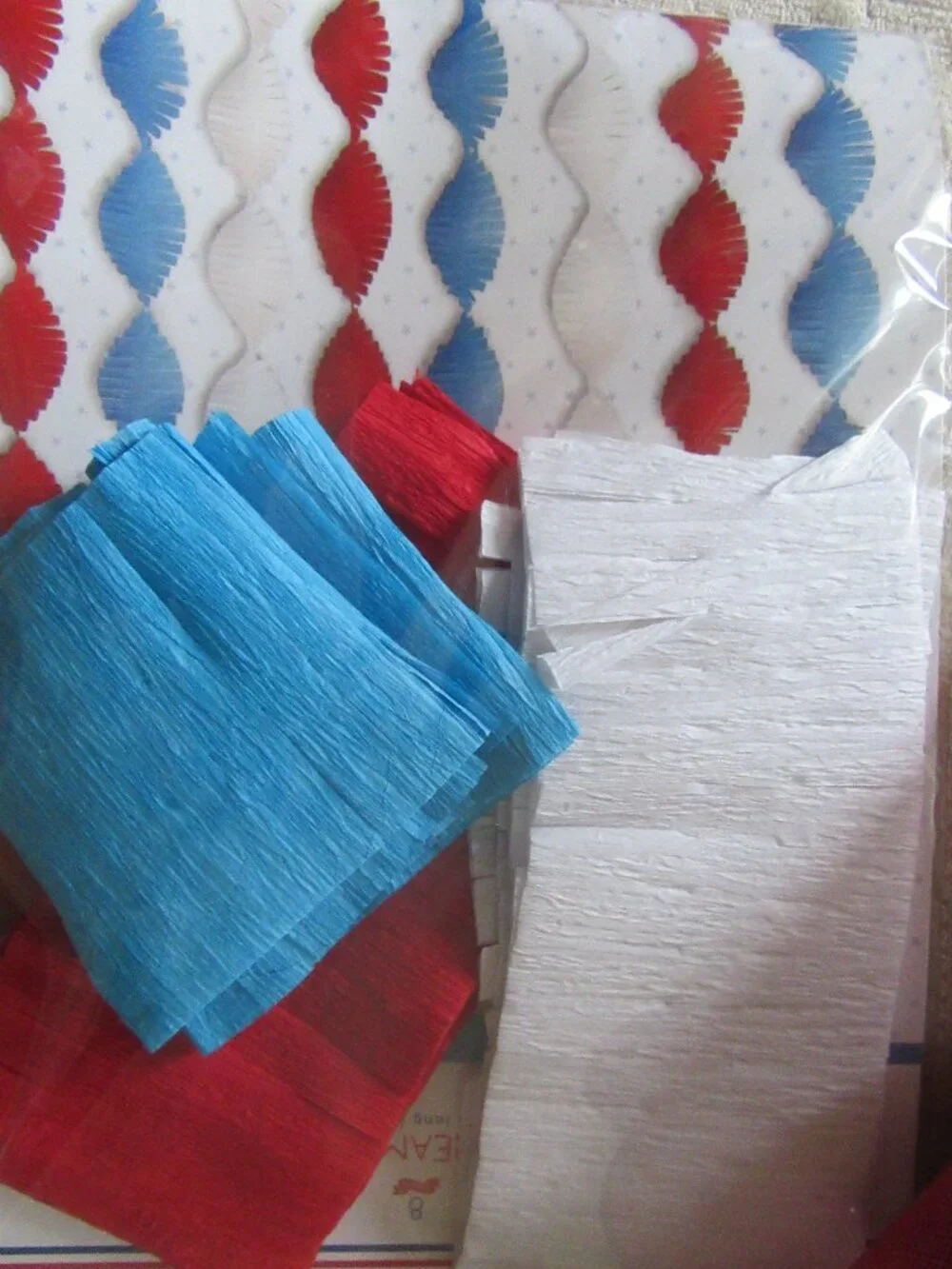 Vintage 4th of July decoration; Fringe crepe paper streamers & decorative ribbon